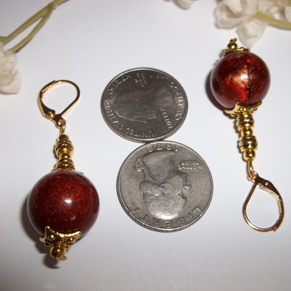 Orange and Gold Earrings Handmade Set Drop Dangle Fashion Accessory Woman D372 - Picture 3 of 5